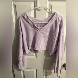 Aerie Lavender Cropped Hoodie with Smiley Face